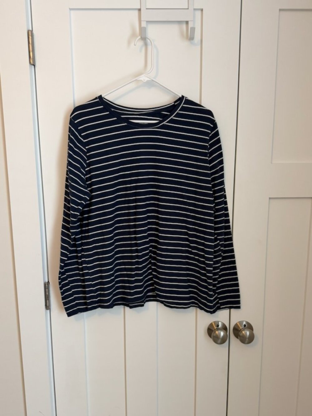 Women's XXL Navy White Striped Long Sleeve Pima Cotton Blend Top